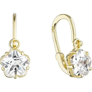 Náušnice Zlaté dětské náušnice visací kytičky s bílým zirkonem 991013.1 Krystal