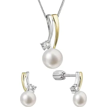 Šperk Perlová souprava se zirkony a bílou říční perlou 29071.1B rh/au