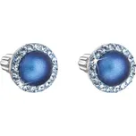 Stříbrné náušnice pecka s krystaly Swarovski a tmavě modrou matnou perlou kulaté 31314.3 Dark Blue