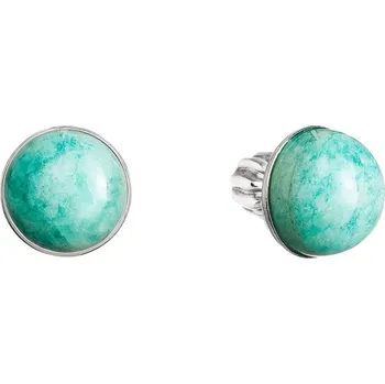 Náušnice Stříbrné náušnice pecky s pravými minerálními kameny kulaté 11491.3 Amazonit Brazil