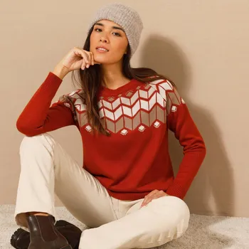 Dámský svetr Pulovr se žakárovým vzorem oranžová/režná 34/36