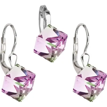 Šperk Sada šperků s krystaly náušnice a přívěsek fialová kostička 39068.5 Vitrail Light