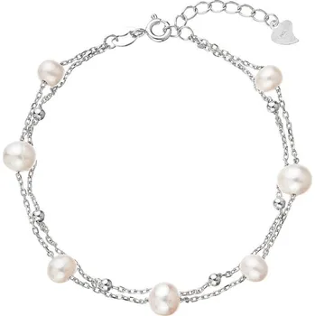 Náušnice Stříbrný náramek dvojitý řetízek s říčními perlami a kuličkami po obvodu 23019.1