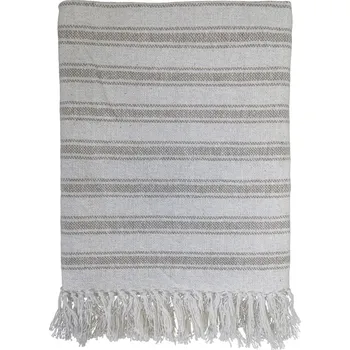 Přehoz na lůžko Béžovo-latté pruhovaný pléd s třásněmi Grain - 130*170 cm