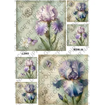 Umělecký papír Rýžový a soft papír na decoupage - Kosatec - KB2983 Materiál: Soft, Rozměr: A4