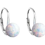Stříbrné visací náušnice se syntetickým opálem bílé kulaté 11245.1 White s. Opal