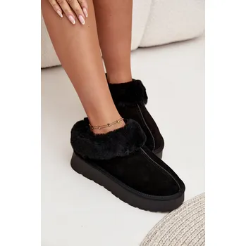 Dámská zimní obuv Kožené semišové sněhule dámské s kožešinou Mivelle Barva: Černá, Velikost: 38