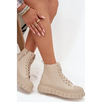 Dámské tenisky Zateplené dámské tenisky na platformě z ekokůže Big Star SS274535 Barva: Béžová, Velikost: 41