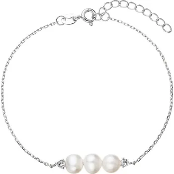 Náušnice Stříbrný náramek řetízek se třemi říčními perlami a zirkony 23018.1