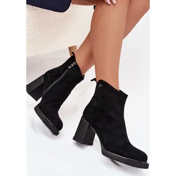 Dámské kozačky Semišové kožené dámské boty na podpatku Vinceza 91142 Barva: Černá, Velikost: 36