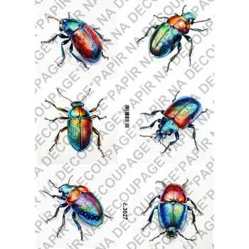 Umělecký papír Rýžový a soft papír na decoupage - Brouci - KB3027 Materiál: Soft, Rozměr: A4