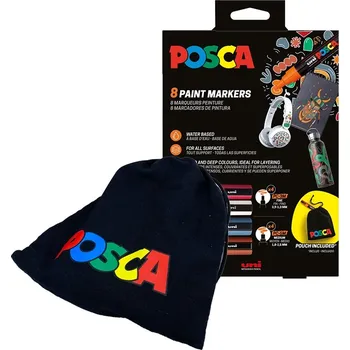 Akrylové fixy UNI POSCA 3M a 5M, 8ks s bavlněným vakem