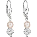 Stříbrné náušnice visací s křišťály Preciosa růžové kulaté 31244.3 Rosaline