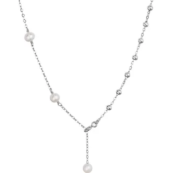 Náušnice Stříbrný náhrdelník s třemi říčními perlami na řetízku a stříbrnými kuličkami 22042.1