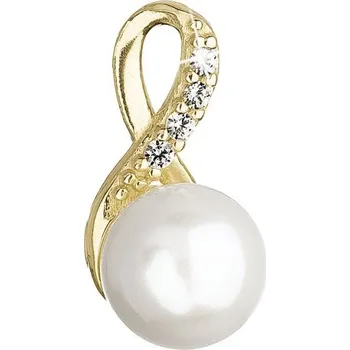 Přívěsek Zlatý 14 karátový přívěsek žluté zlato s bílou říční perlou a zirkony 94PZ00008 nekonečno