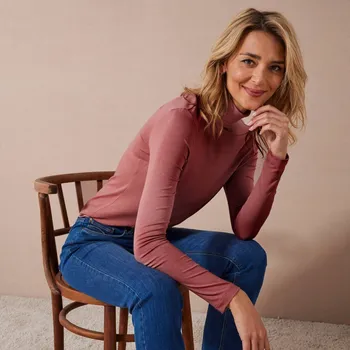 Dámské tričko Blancheporte Strečový tričkový rolák tomatová 34/36