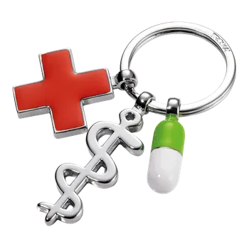 Školní batoh TROIKA klíčenka - červený kříž, pilulka, Aeskulapova hůl \"Get well\", kovová, mix barev