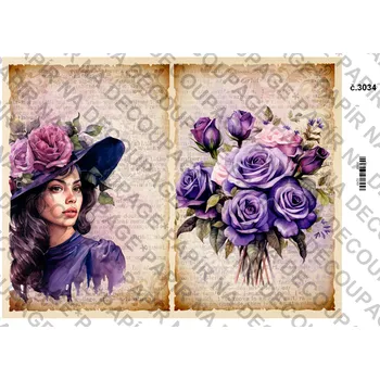 Umělecký papír Rýžový a soft papír na decoupage - Kytky, vintage - KB3034 Materiál: Soft, Rozměr: A4