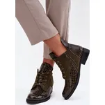 Lakované dámské kotníkové boty s ozdobným vypalováním zateplené Vinceza 16477 Barva: Zelená, Velikost: 37