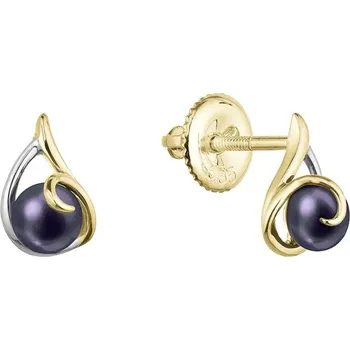 Náušnice Zlaté 14 karátové náušnice pecky žluté/bílé zlato s černou říční perlou 91P00035 black