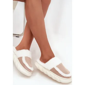 Dámské pantofle Dámské pantofle na tlusté podrážce s kožešinou Vinceza 19952 Barva: Béžová, Velikost: 36