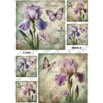 Umělecký papír Rýžový a soft papír na decoupage - Kosatec - KB2986 Materiál: Soft, Rozměr: A4