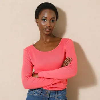 Dámské tričko Jednobarevné tričko s dlouhými rukávy, z bio bavlny korálová 50