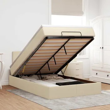 Postel vidaXL Osmanský rám postele s matrací 120x200cm textil [3312218] Barva: krémová