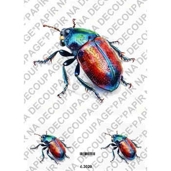 Umělecký papír Rýžový a soft papír na decoupage - Brouci - KB3020 Materiál: Rýžový papír, Rozměr: A4