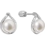Stříbrné náušnice pecky slza s říční perlou a zirkony bílé 21096.1B