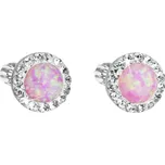 Stříbrné náušnice pecky se syntetickým opálem a křišťály Preciosa růžové kulaté 31317.1 Pink s. Opal
