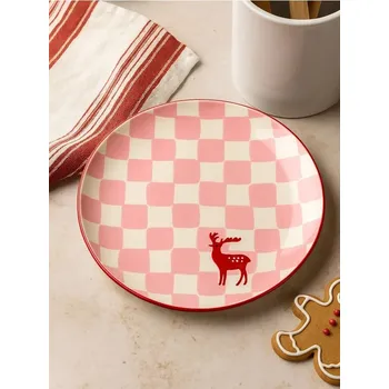 Talíř Sinsay - Talíř s kostkovaným vzorem a potiskem soba - pastelová růžová - 697GC-03X - 697GC-03X-ONE