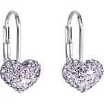 Stříbrné náušnice visací s krystaly Swarovski fialové srdce 31125.3 Violet