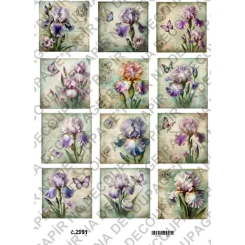 Umělecký papír Rýžový a soft papír na decoupage - Kosatec - KB2991 Materiál: Rýžový papír, Rozměr: A4