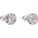 Stříbrné náušnice pecka s krystaly Swarovski mix barev kulaté 31136.3 Sakura
