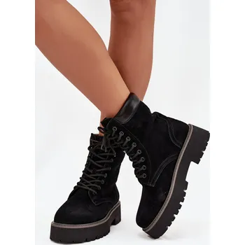 Dámské kozačky Semišové workery dámské s šněrováním Big Star SS274791 Barva: Černá, Velikost: 41