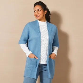 Dámský svetr Dlouhý kardigan s rukávy k loktům modrošedá 52