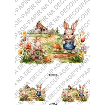 Umělecký papír Rýžový a soft papír na decoupage - Zajíc, jarní krajinka - KB2994 Materiál: Soft, Rozměr: A4