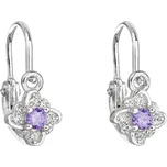 Stříbrné dětské náušnice visací se zirkonem fialová kytička 11175.3 Violet