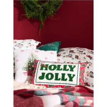 Dekorativní polštářek Sinsay - Vánoční dekorativní polštář s nápisem „Holly Jolly“ - červená - 789FU-33X - 789FU-33X-ONE