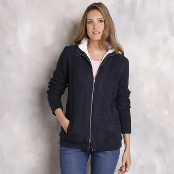 Dámský svetr Svetr na zip s copánkovým vzorem a hebkou podšívkou nám.modrá 46/48