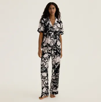 Dámský kabát Reserved - Vzorované dvoudílné pyžamo - černý - 934EX-99X - 934EX-99X-XXL