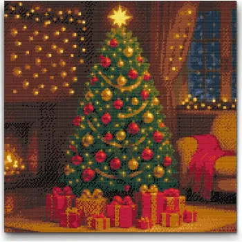 Diamantové malování Diamantové malování - Vánoční strom s dárky Velikost: 50x50cm, Rámování: Pouze srolované plátno, Diamanty: Čtvercové