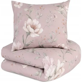 Povlečení Pościel flanelowa gruba ciepła 160x200 pastelové květy pudrová