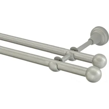 Garnýž Garnýž kovová dvouřadá 16mm Koule stříbrná mat 450 cm (do stěny / na tunýlek - bez kroužků)