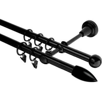 Garnýž Garnýž kovová dvouřadá 16mm Špice černá 100 cm (do stěny / kroužky s žabkou)