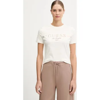 Dámské tričko Bavlněné tričko Guess BIBIA dámské, béžová barva, V5BI15 KA260 V5BI15.KA260 00X, vel. XL