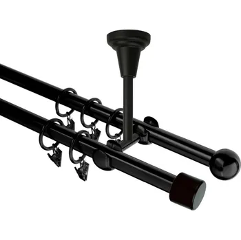 Garnýž Garnýž kovová dvouřadá 16mm Pullo černá 190 cm (do stropu / kroužky s žabkou)