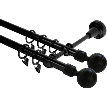 Garnýž Garnýž kovová dvouřadá 16mm Paola Double černá 100 cm (do stěny / kroužky s žabkou)