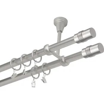 Garnýž kovová dvouřadá 19mm Cylinder double satina 230 cm (do stropu / kroužky s žabkou)